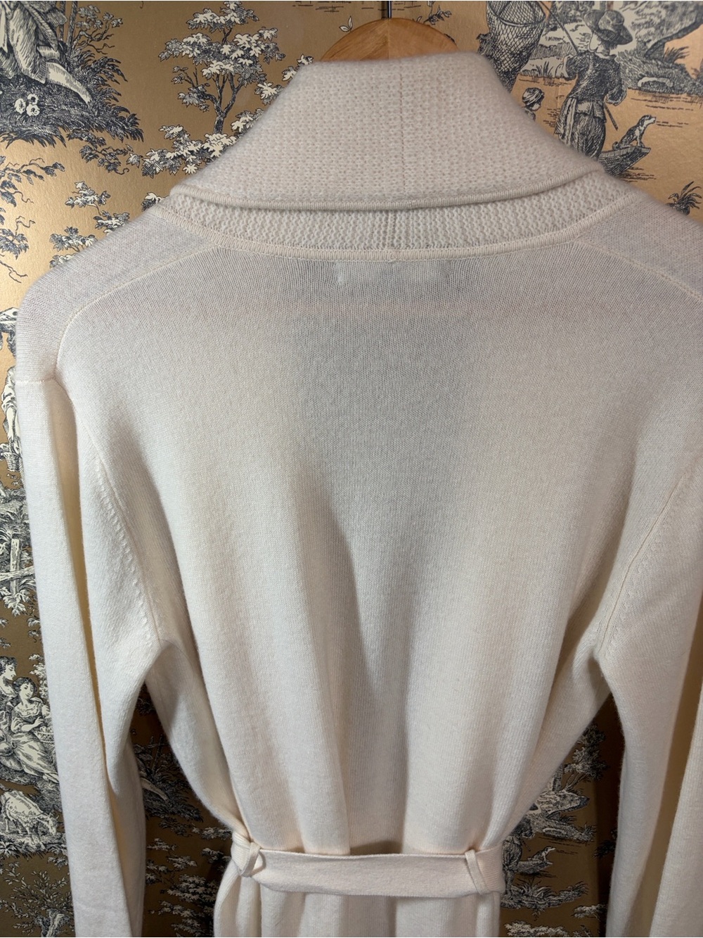 Neiman Marcus Cream Belted Knit Cardigan